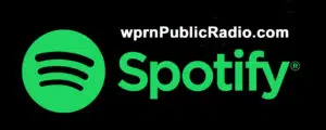 A black background with green letters that say " wprn public radio "