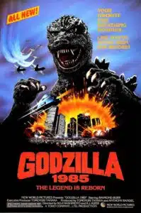 A godzilla movie poster with the title of godzilla.