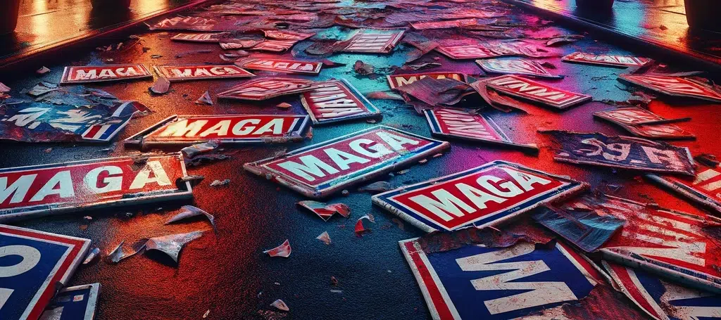 A pile of maga signs on the ground.