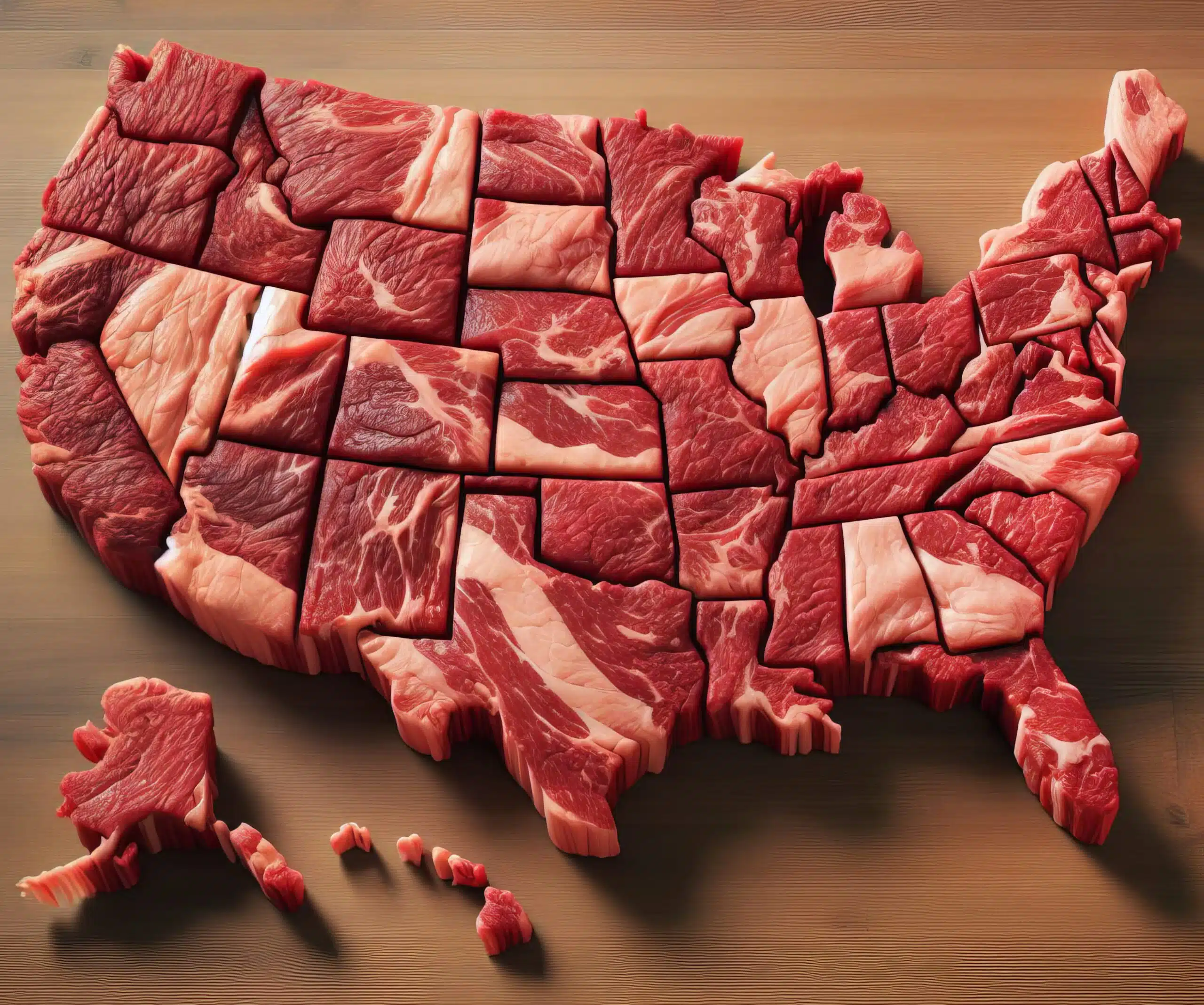 A map of the united states made out of meat.