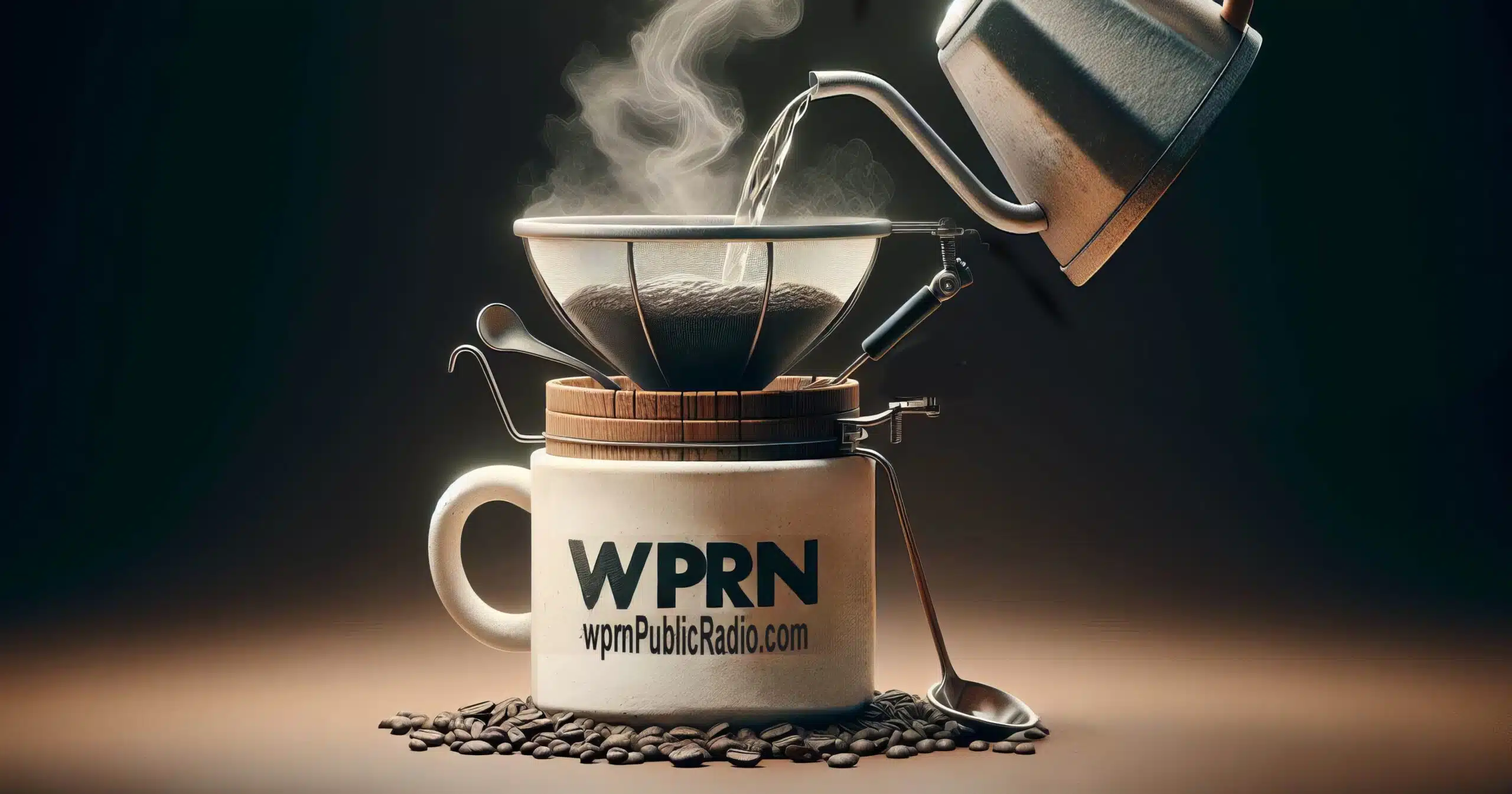 A coffee pot pouring water into a cup.