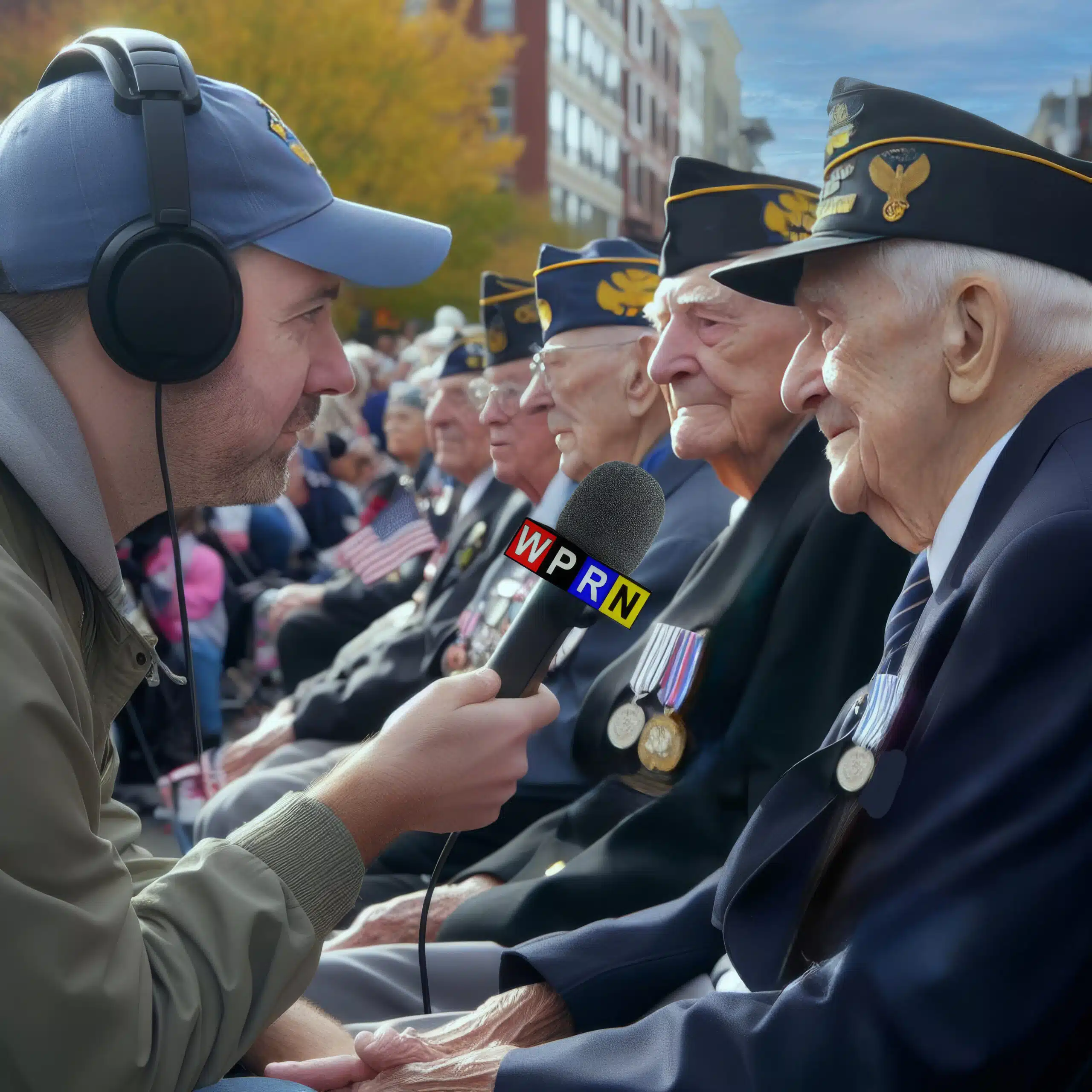 A man is interviewing veterans for an interview.