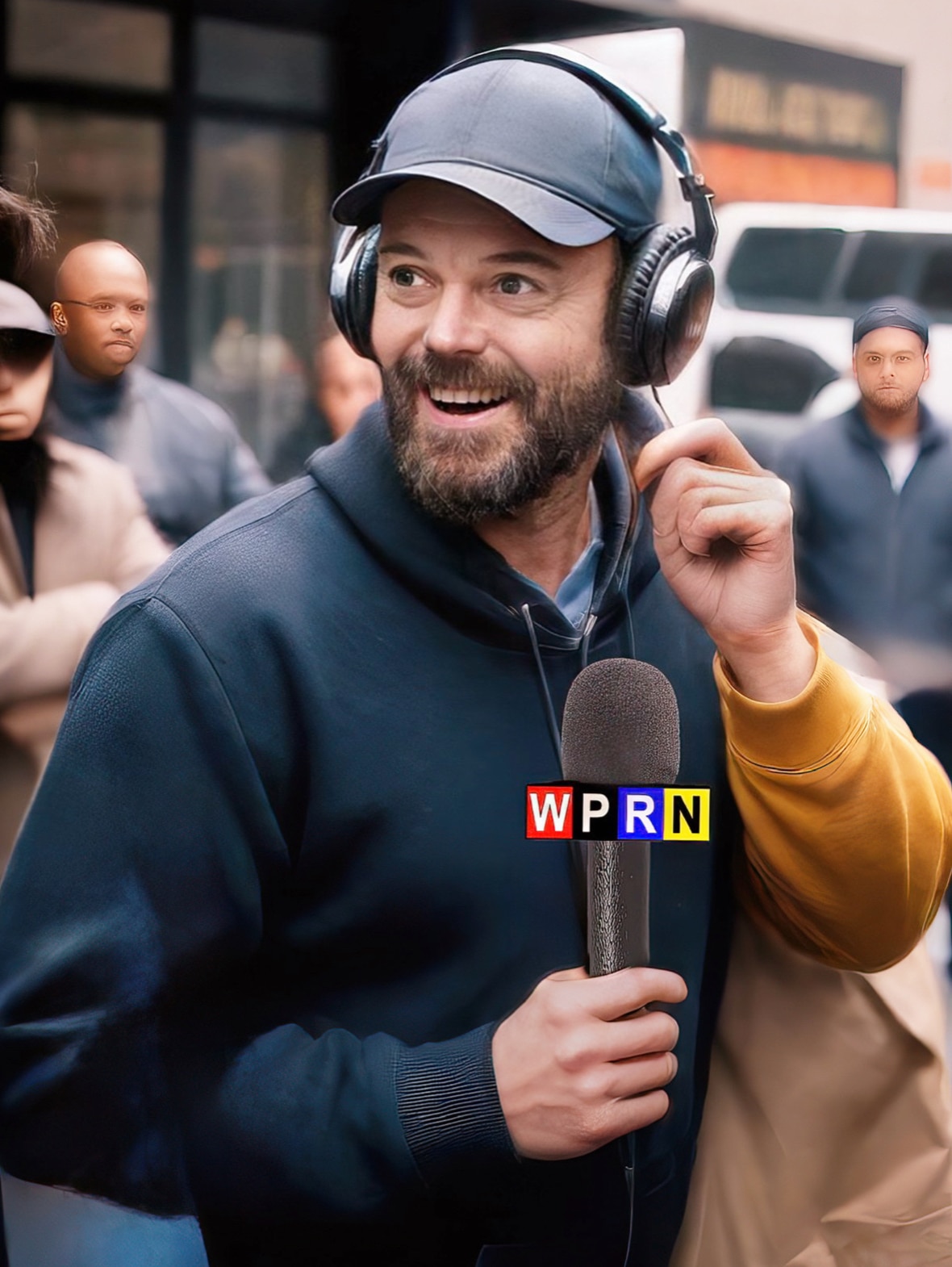 A man wearing headphones and holding a microphone.