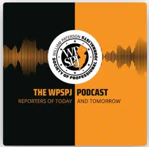 A podcast cover with an orange and black background