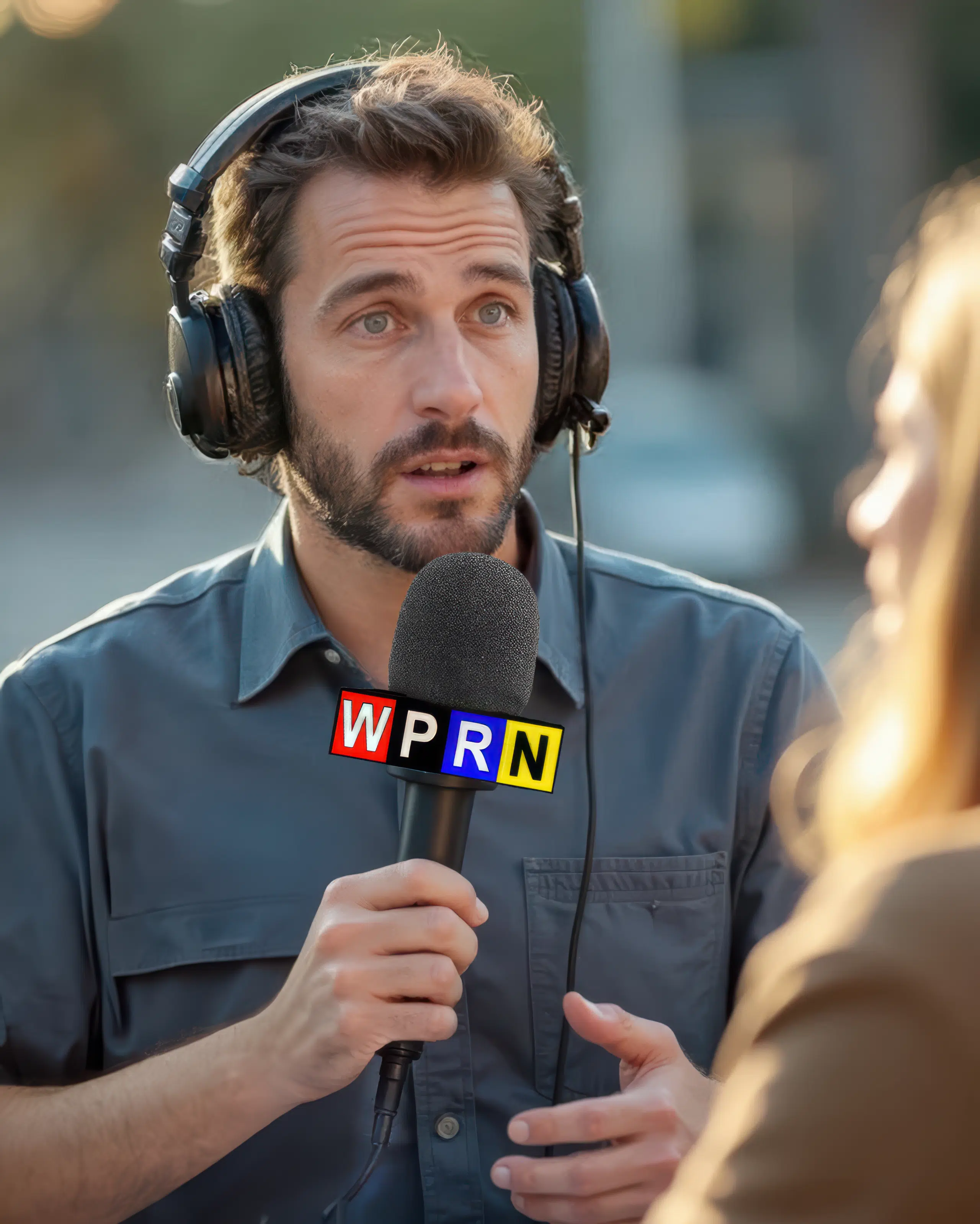 A man wearing headphones and holding a microphone.